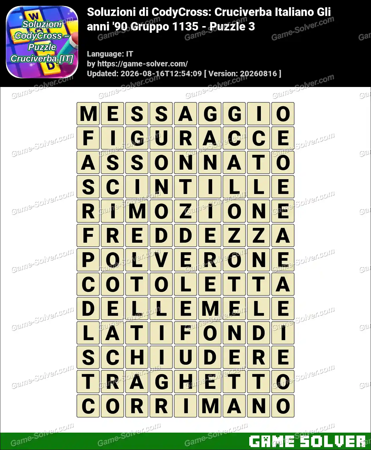 Soluzioni di CodyCross: Cruciverba Italiano Gli anni ’90 Gruppo 1135 – Puzzle 3